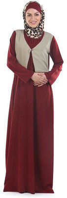 Momin Libas Polyester Solid Abaya(Maroon)