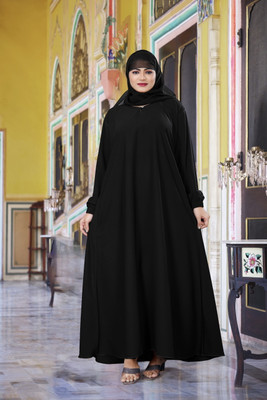 AMBAJI FASHION Crepe Solid Burqa With Hijab(Black)