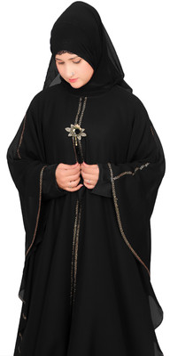 Dreamzone- Polyester Solid Abaya With Hijab(Black)