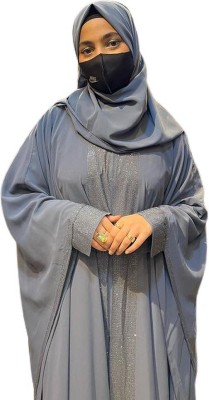 Emaan Outfit Georgette Solid Abaya With Hijab(Grey)