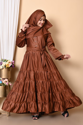 CLOPEDIA Cotton Silk Self Design Burqa With Hijab(Brown)
