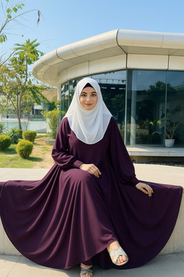maabaya Silk Blend Self Design Abaya With Hijab(Purple)