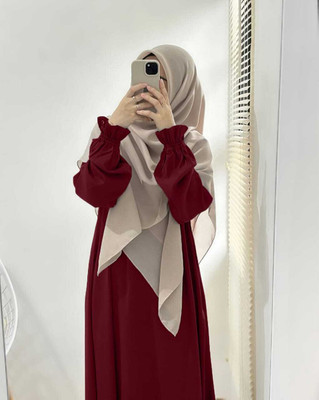 InayaAbaya Cotton Blend Self Design Abaya(Maroon)