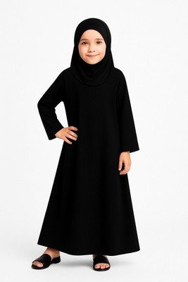 HouseOfCommon Crepe Solid Abaya With Hijab(Black)