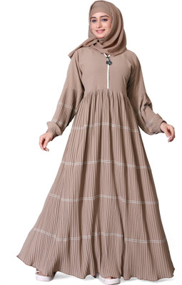 Bhumi fab Polyester Solid Burqa With Hijab(Brown)