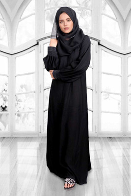 Muskan Fab Cotton Blend Self Design, Solid Burqa With Hijab(Black)