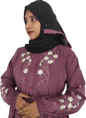 Future capital Silk Blend Self Design Abaya With Hijab(Purple)