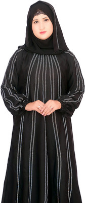 DCSTORE1 Nida Matte Solid, Self Design Burqa With Hijab(Black)