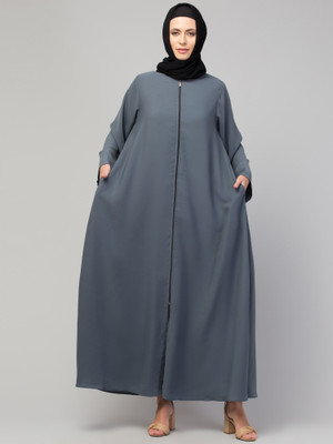 HIJAB WORLD Nida Matte Solid Abaya(Grey)