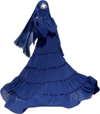 KAINUWORLD Silk Blend Self Design Burqa With Hijab(Blue)