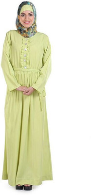 Momin Libas Polyester Solid Abaya(Green)