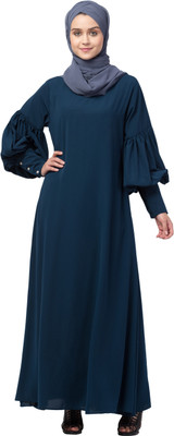 HIJAB WORLD Nida Matte Solid Abaya(Blue)