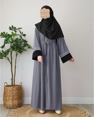 Firduas Cotton Blend Self Design Burqa With Hijab(Grey)