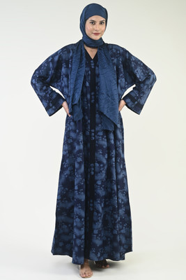 RUZAIN AL WAFI Cotton Blend Printed Abaya(Blue)