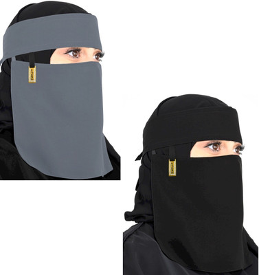 PD Zone Chiffon Solid Naqab(Black, Grey)