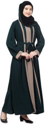 N4N Garments Nida Matte Solid Burqa With Hijab(Green, Beige)