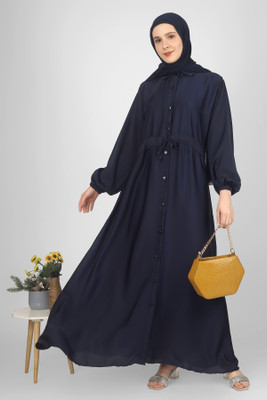ovais abaya collection Nida Matte Solid Abaya With Hijab(Blue)