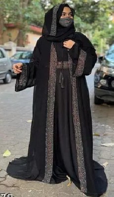 maabaya Polyester Self Design Abaya With Hijab(Black)