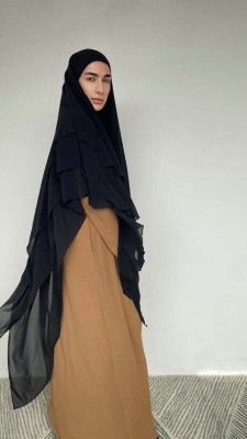 Dhyeyu Chiffon, Georgette Solid Burqa With Hijab(Black)