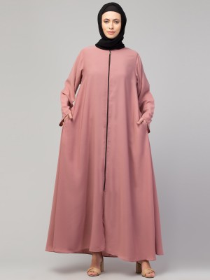 HIJAB WORLD Nida Matte Solid Abaya(Pink)