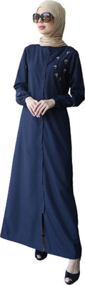 SILK ROUTE London Polyester Solid Abaya(Blue)