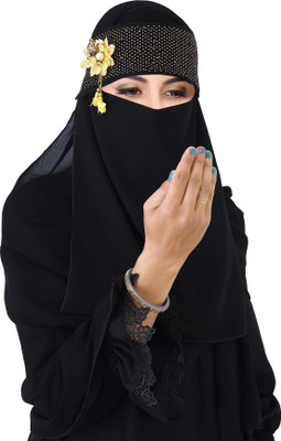Vastragrah Chiffon Solid, Self Design, Graphic Print Naqab(Black)