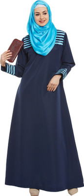 Momin Libas Polyester Solid Abaya(Blue)