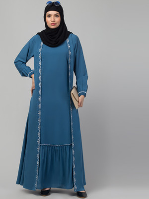 HIZFASON Nida Matte Solid Burqa With Hijab(Blue)
