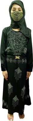 shophome Silk Blend Abaya With Hijab(Green)