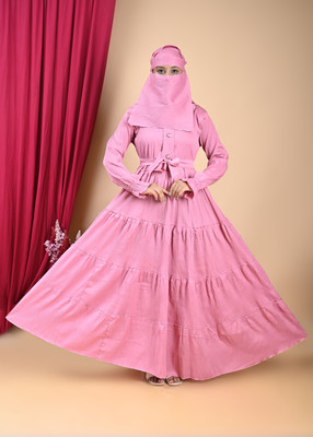 NIHAL FASHION Cotton Silk Self Design Burqa With Hijab(Pink)
