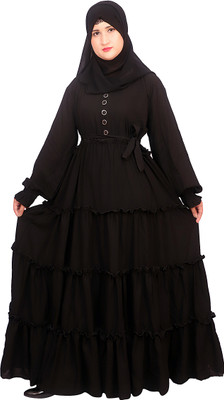 Eshal Georgette Solid Burqa With Hijab(Black)