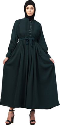 Recnettrends Crepe Solid Abaya With Hijab(Green)