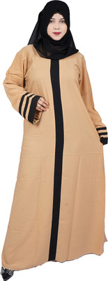 black rose Polyester Solid, Self Design Abaya With Hijab(Beige)