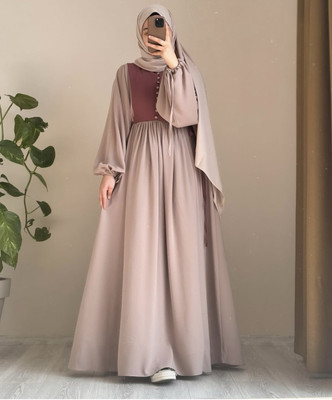 furdaus Cotton Blend Solid Burqa With Hijab(Gold)