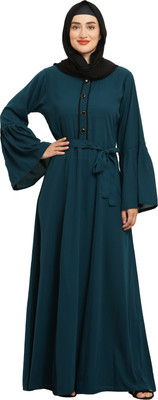 Burbi Polyester Solid Abaya(Green)