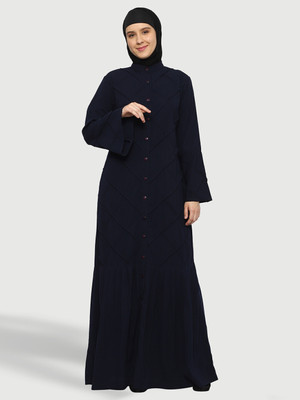 Momin Libas Polyester Solid Abaya(Blue)