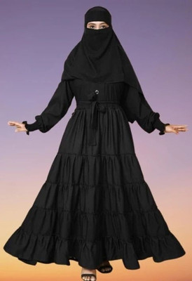 Uc enterprises Cotton Blend Solid Burqa With Hijab(Black)