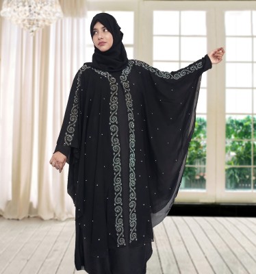 Har Women Clothing Silk Blend Self Design Burqa With Hijab(Black)