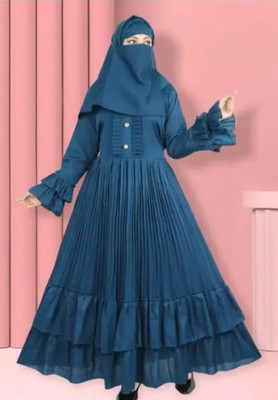 UC ENTERPRISESS Cotton Blend Solid Abaya With Hijab(Blue)