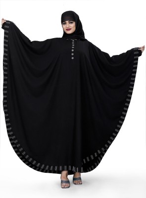 AMBAJI FASHION Crepe Solid Abaya With Hijab(Black)