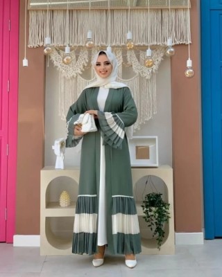 Emaan Outfits Cotton Blend Self Design Abaya With Hijab(Green)