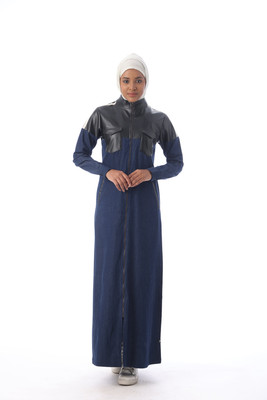 SILK ROUTE London Cotton Blend Abaya(Blue)