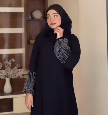 Firdaus Cotton Blend Self Design Naqab With Hijab(Black)