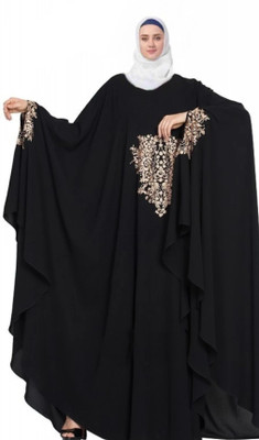 Bhumi fab Crepe Solid Abaya With Hijab(Black)