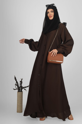 ovais abaya collection Nida Matte Solid Abaya With Hijab(Brown)
