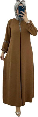 ovais abaya collection Nida Matte Solid Abaya With Hijab(Brown)