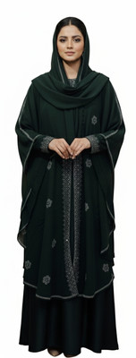 Ayan Silk Blend, Georgette Floral Print, Solid Abaya With Hijab(Green)