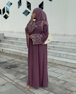 Firduas Cotton Blend Self Design Burqa With Hijab(Purple)