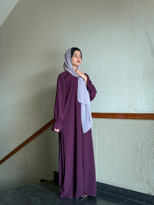 ANBA Nida Matte Solid Abaya With Hijab(Purple)