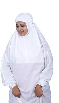 barakath Cotton Blend Solid Burqa With Hijab(White)